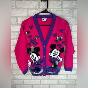 Vintage Mickey & Friends by Jet Set Hot Pink Cardigan Sweater Size L(14) - 0362